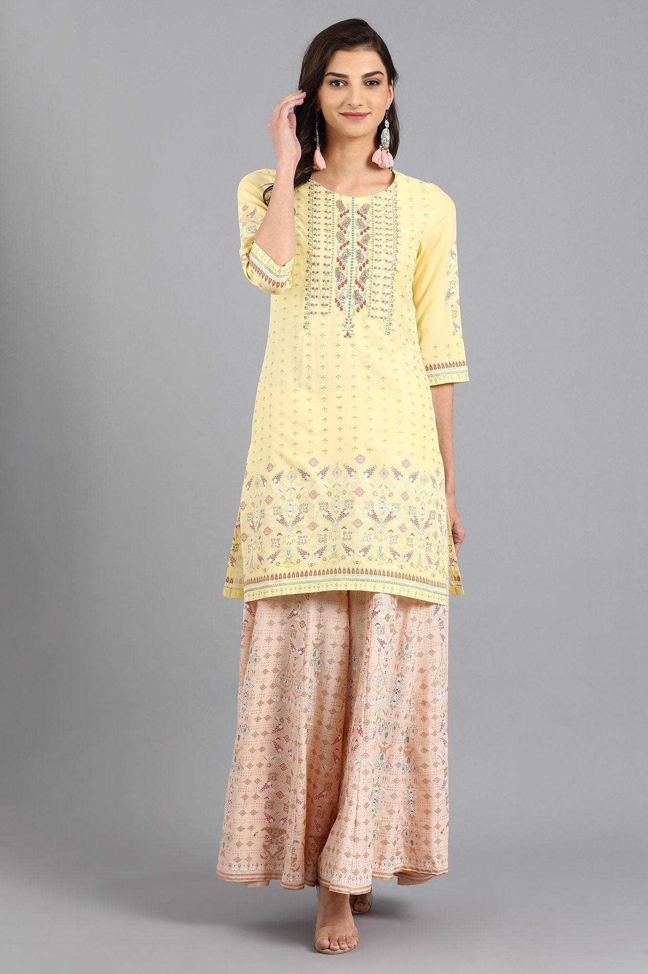 Yellow Round Neck kurta Set