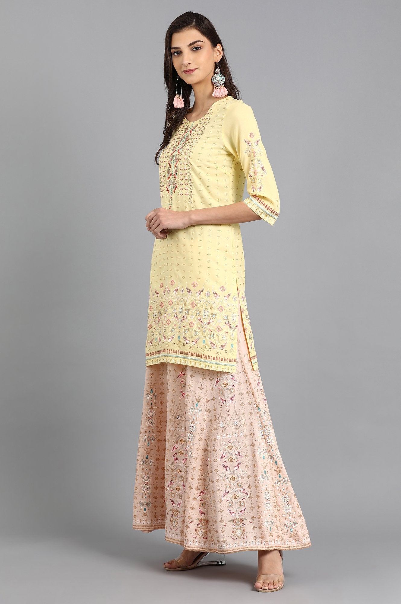 Yellow Round Neck kurta Set