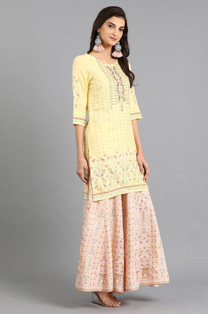 Yellow Round Neck kurta Set