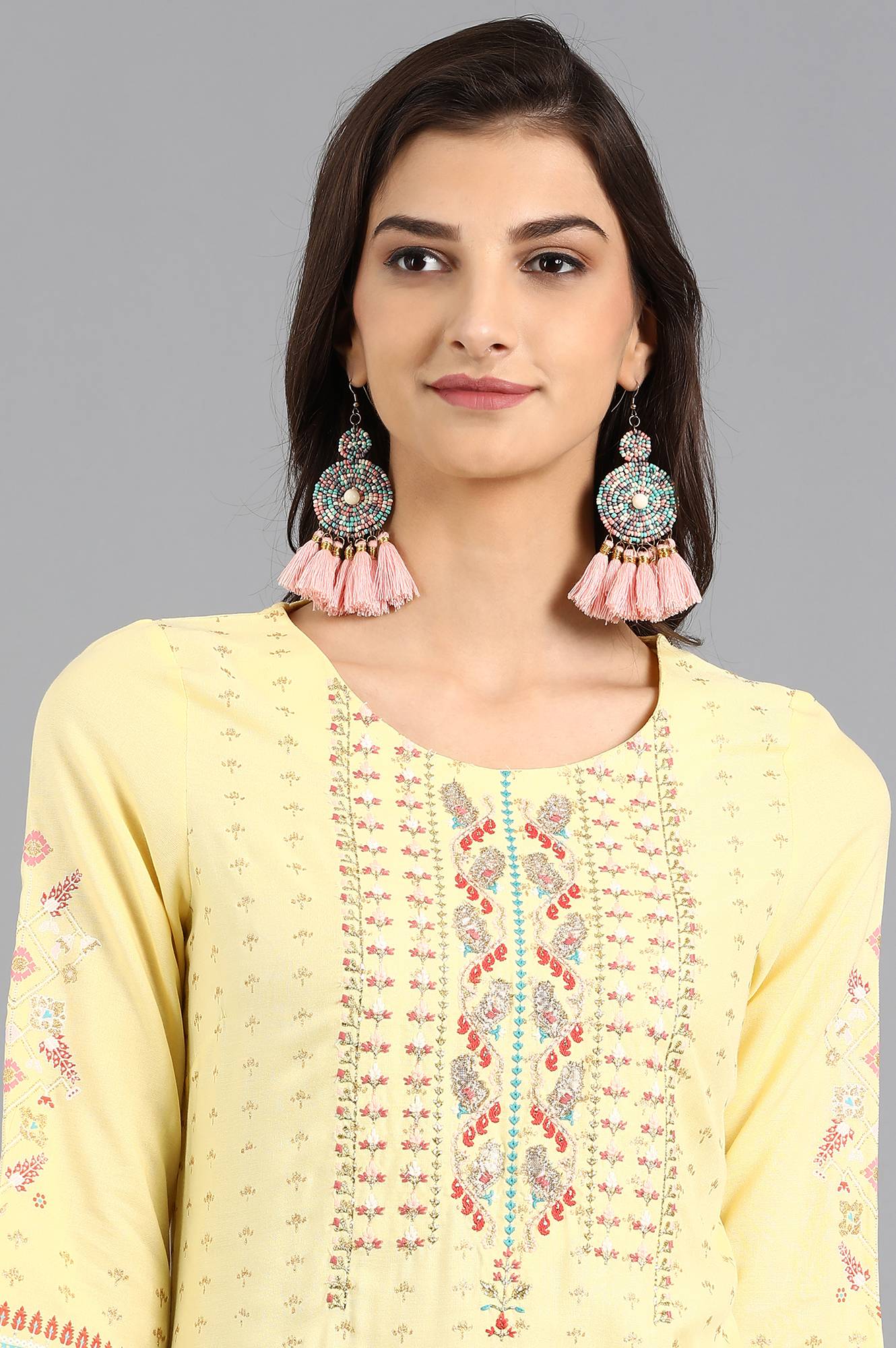 Yellow Round Neck kurta Set