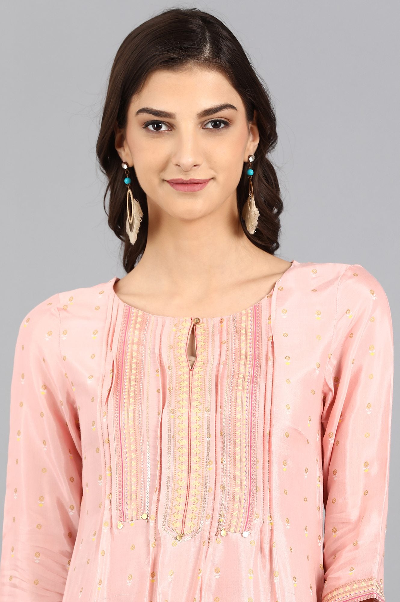 Pink Round Neck kurta Set