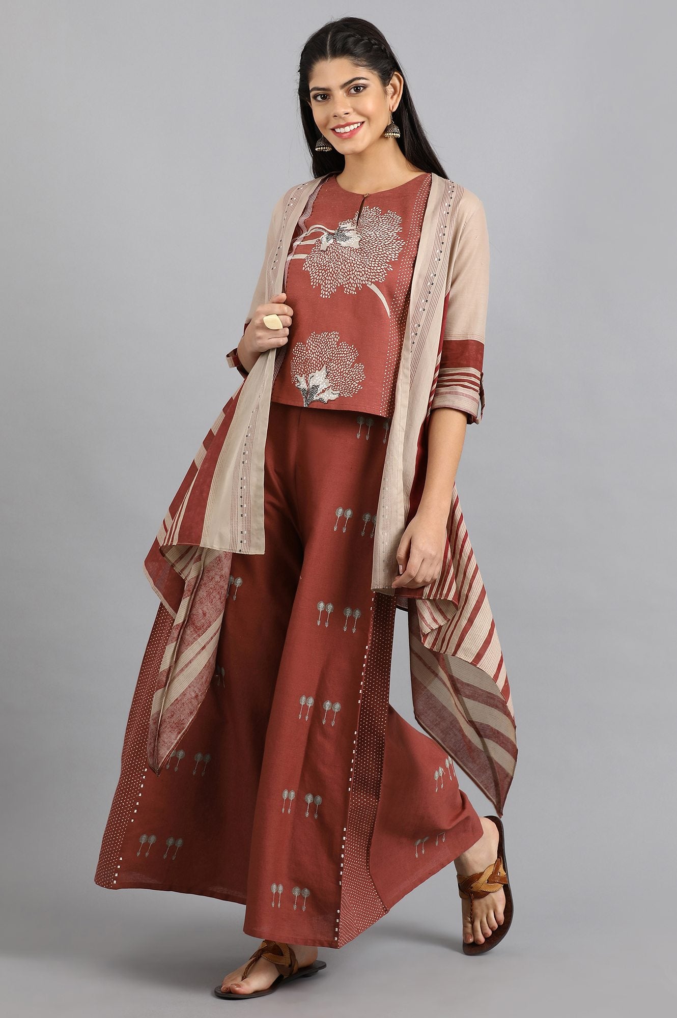 Maroon Round Neck Printed Set