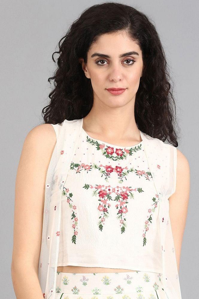 White Round Neck Printed Set - wforwoman