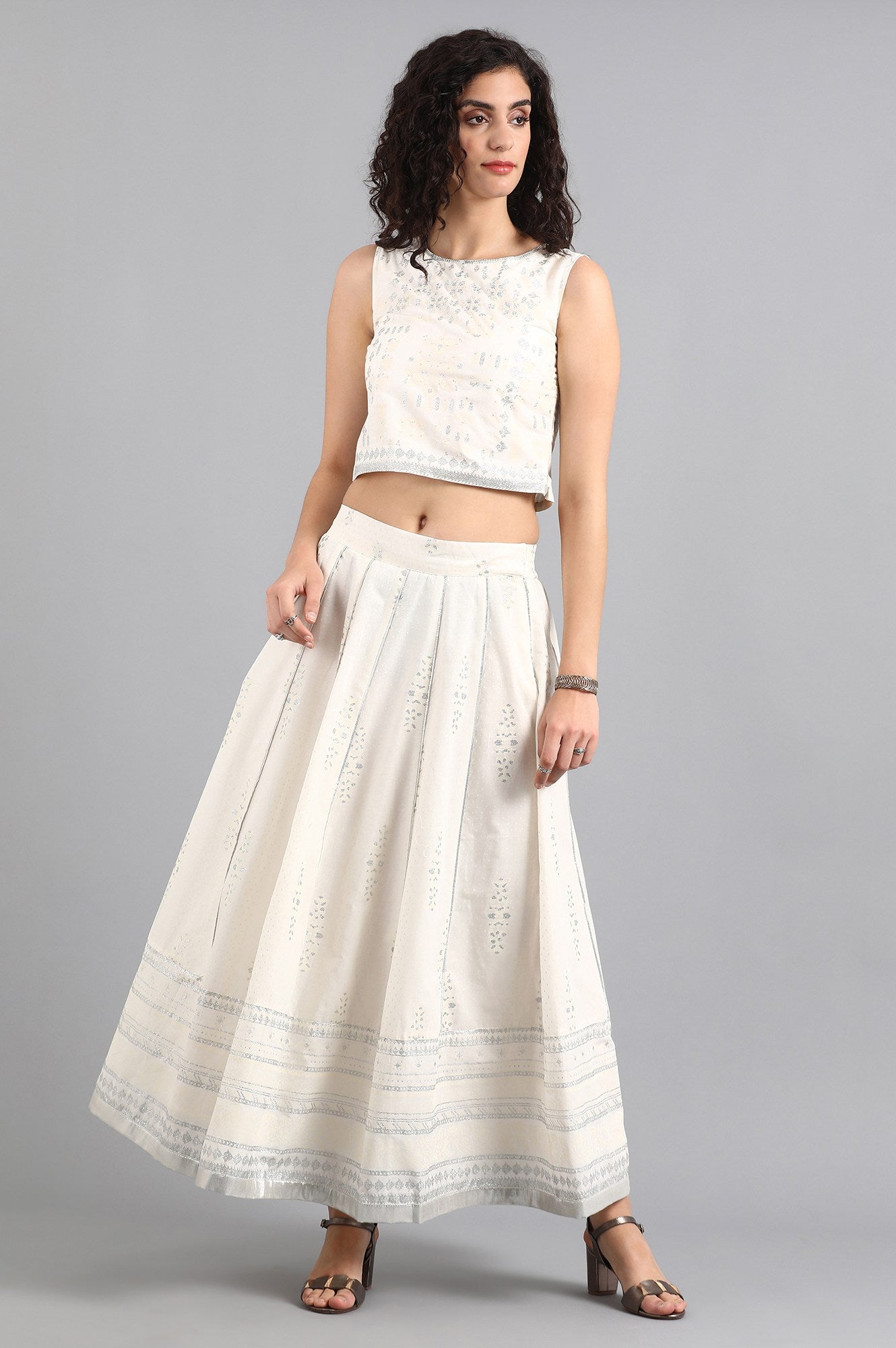 White Round Neck Ethnic Set