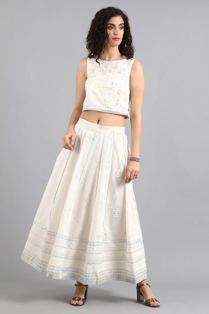 White Round Neck Ethnic Set