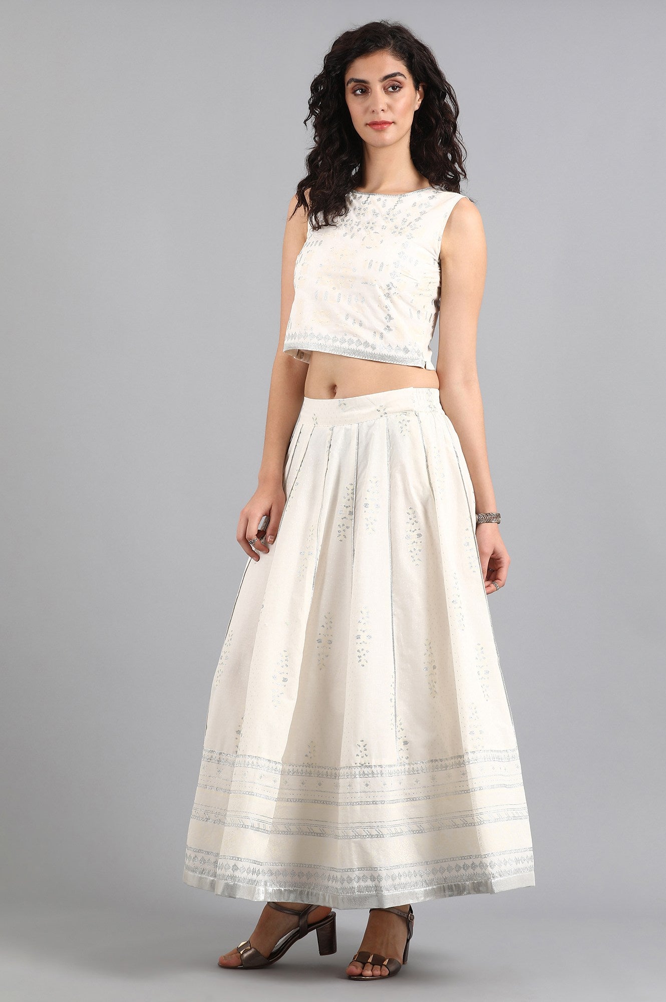 White Round Neck Ethnic Set