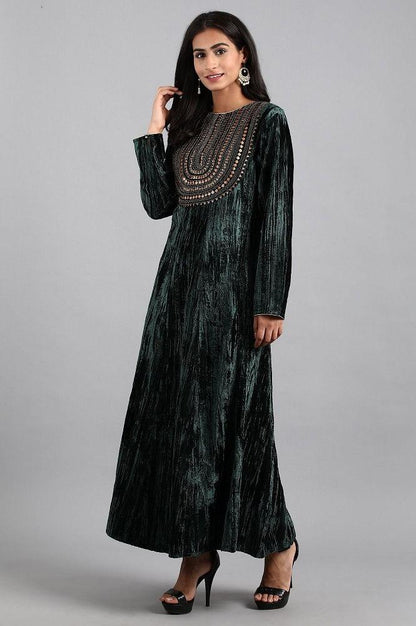 Green Round Neck Winter kurta - wforwoman