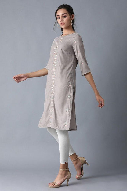 Grey Round Neck Velvet Winter kurta - wforwoman