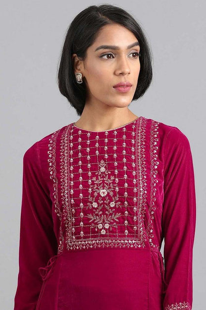 Pink Flared Velvet Winter kurta - wforwoman