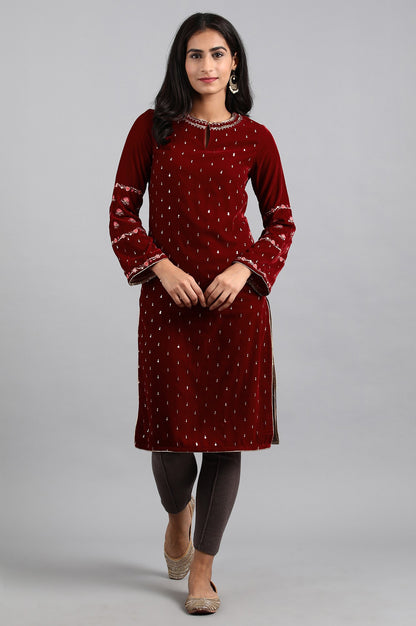 Red Round Neck Velvet Winter kurta