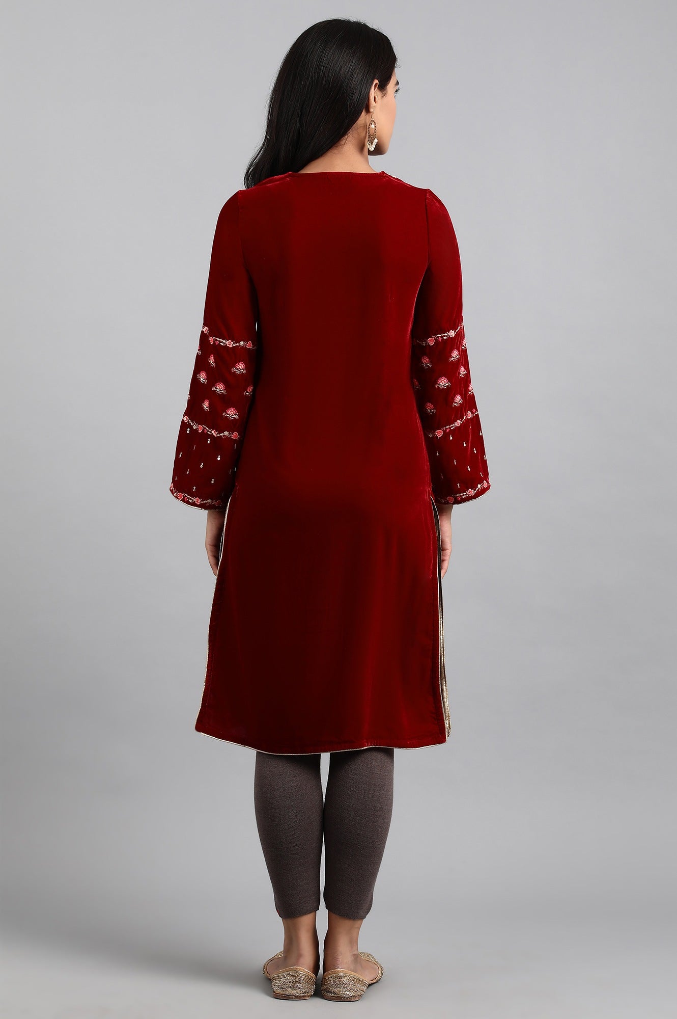 Red Round Neck Velvet Winter kurta