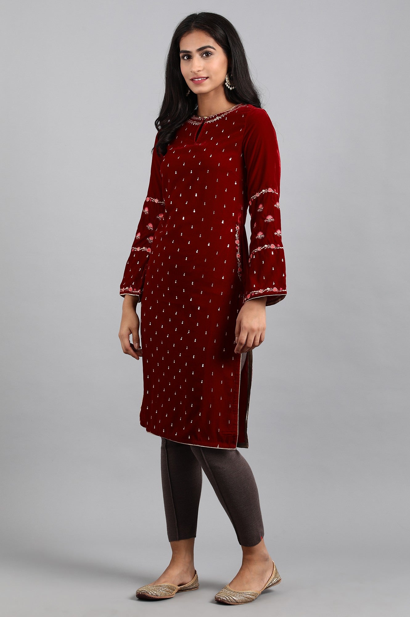 Red Round Neck Velvet Winter kurta