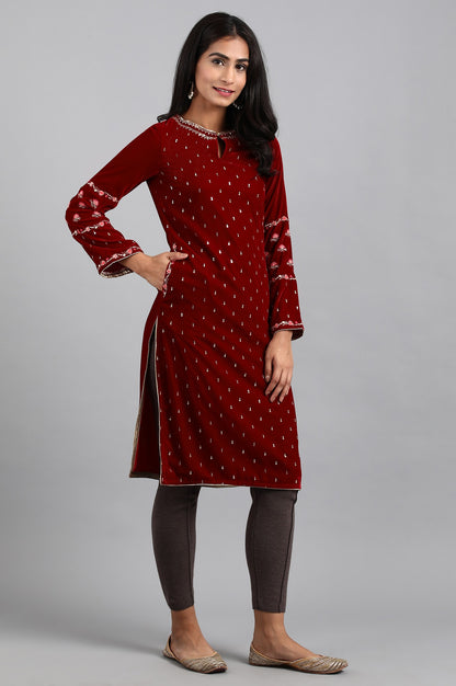 Red Round Neck Velvet Winter kurta