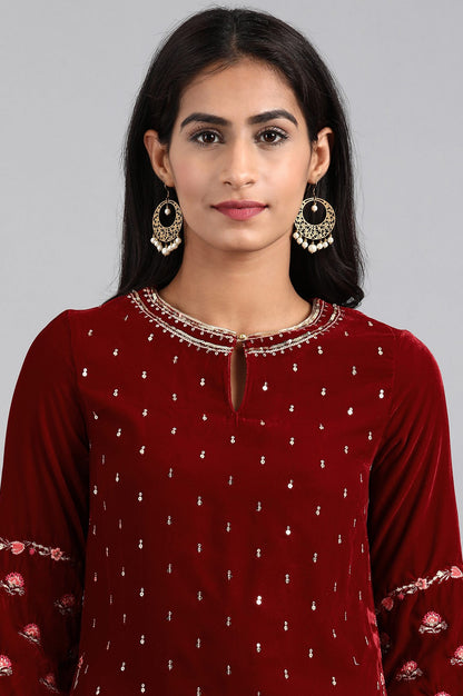 Red Round Neck Velvet Winter kurta