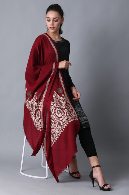 Red Aari Embroidered Shawl