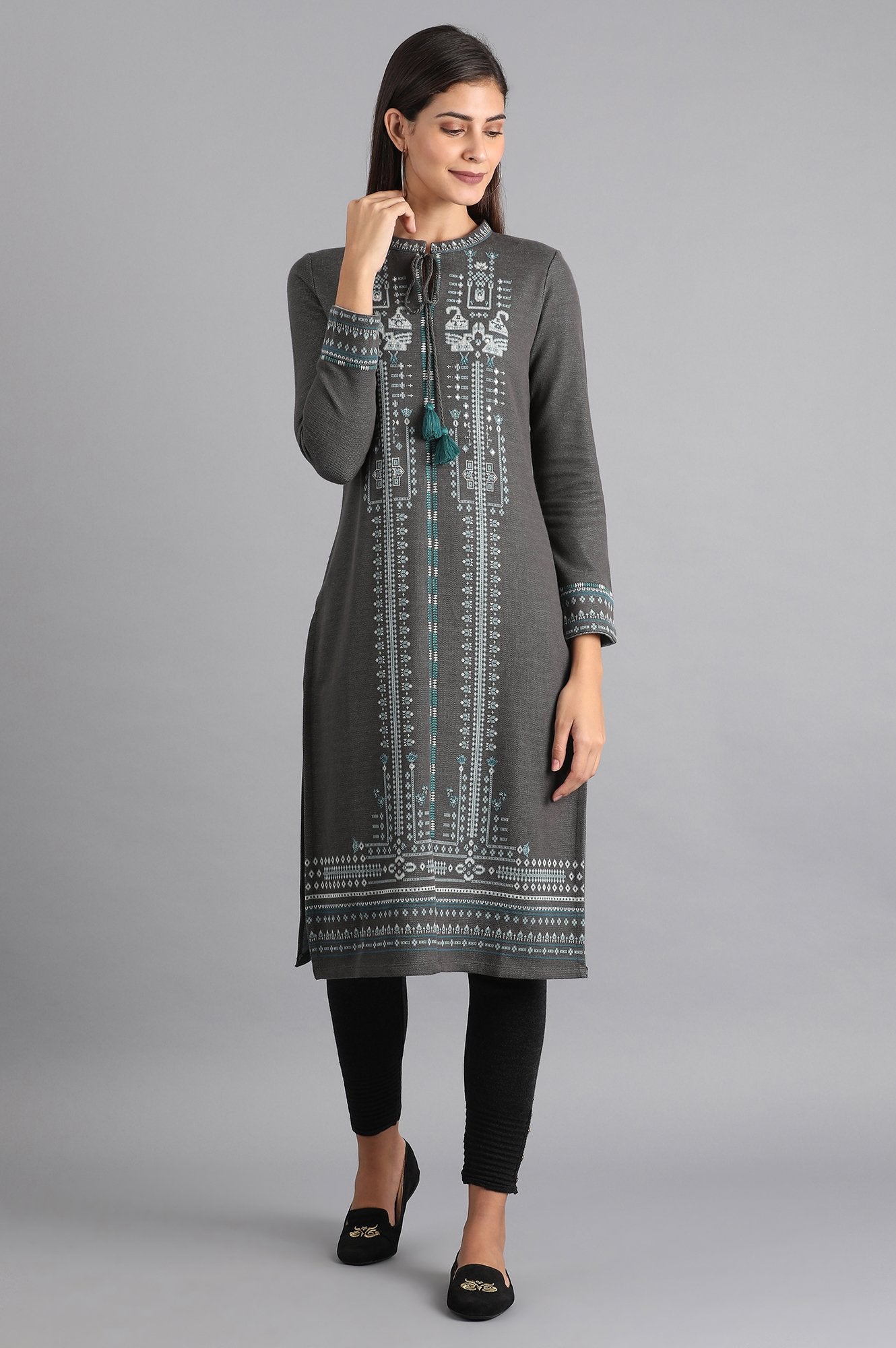 Grey Mandarin Neck Winter kurta