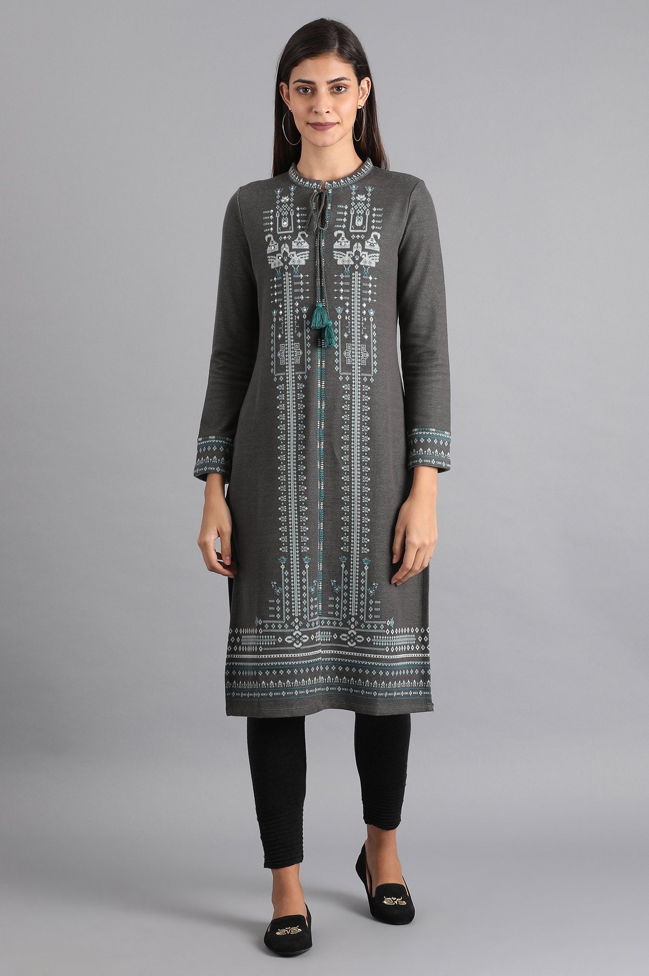 Grey Mandarin Neck Winter kurta