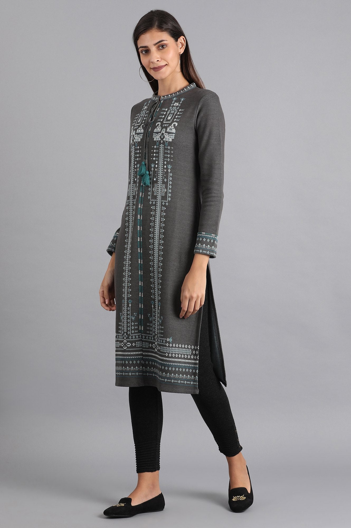 Grey Mandarin Neck Winter kurta