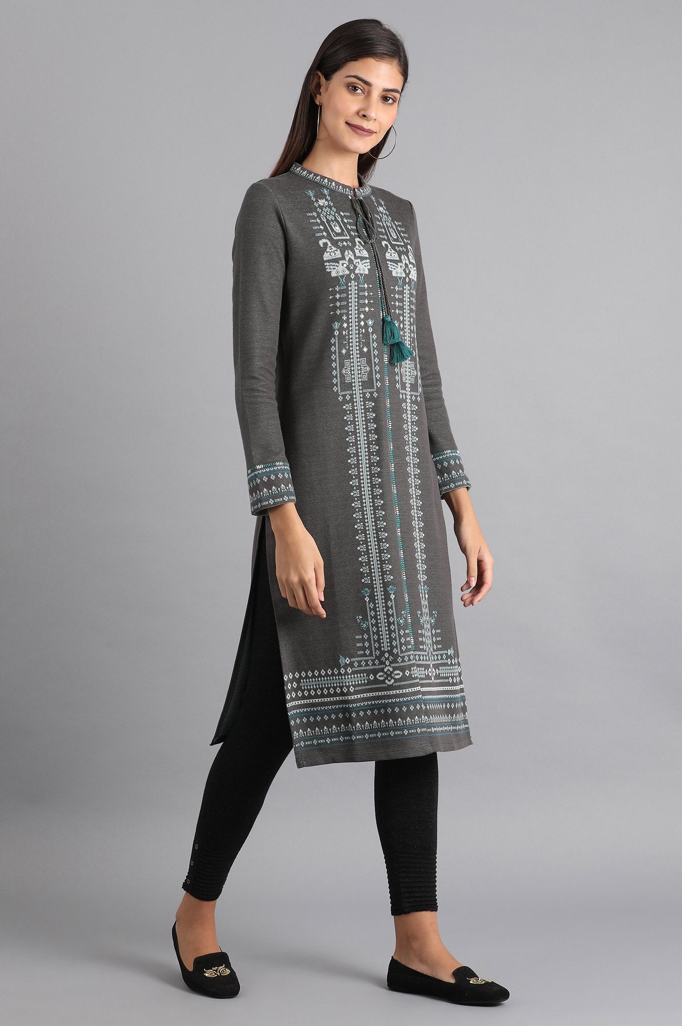 Grey Mandarin Neck Winter kurta