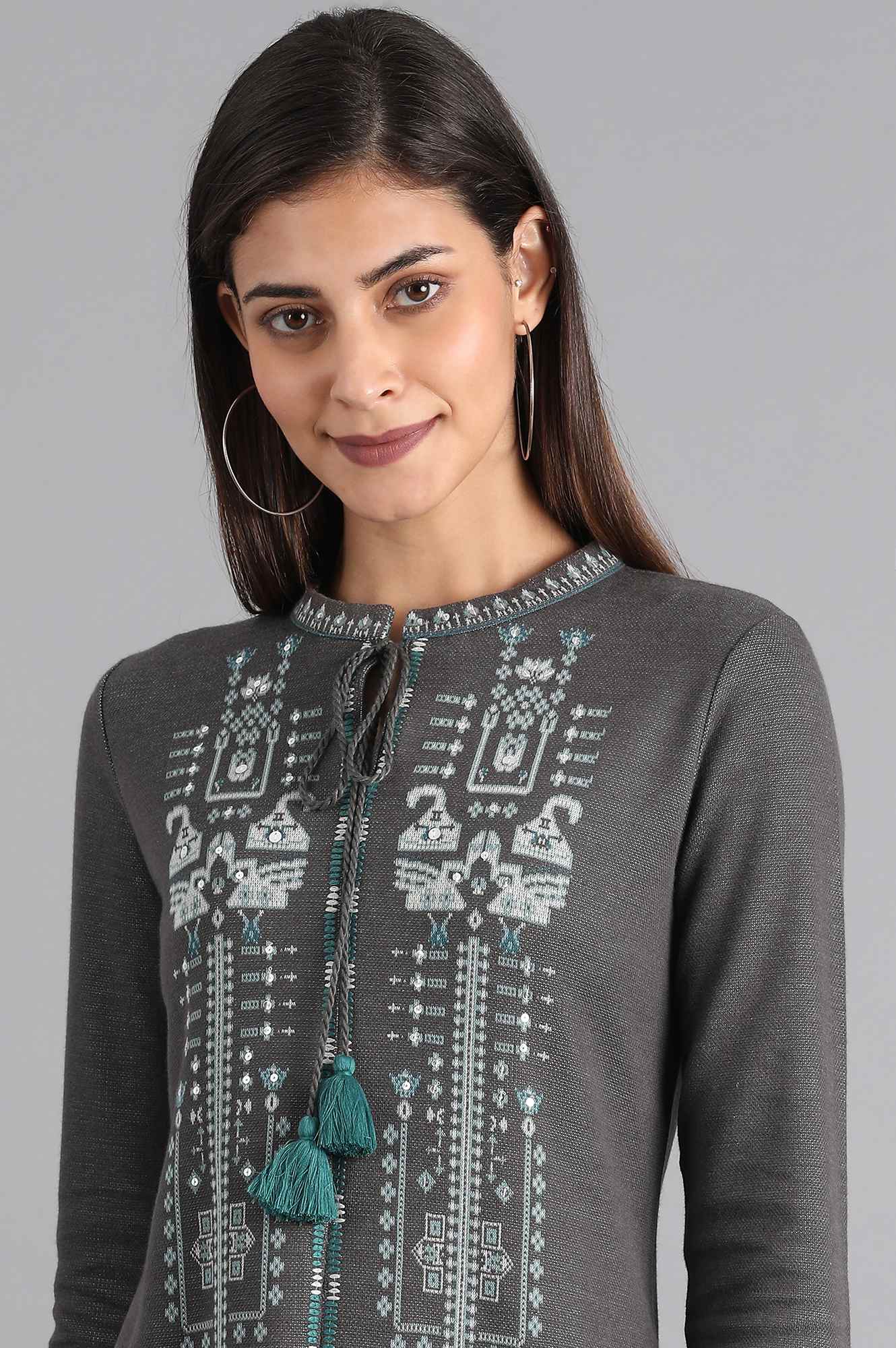 Grey Mandarin Neck Winter kurta