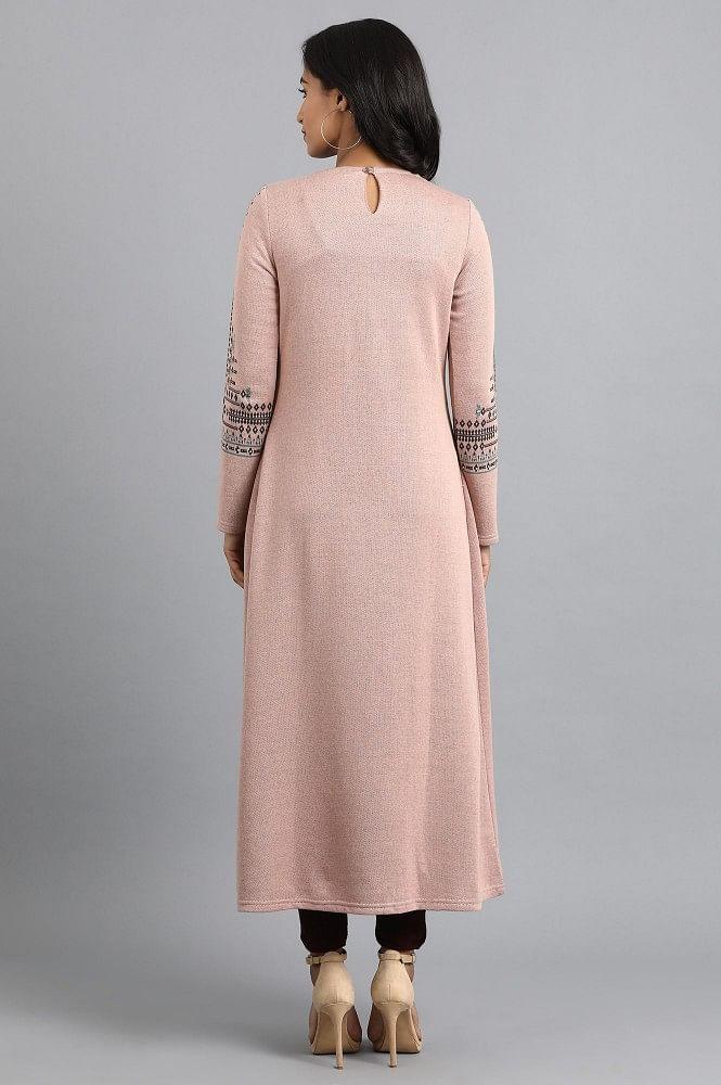 Pink Round Neck Winter kurta - wforwoman