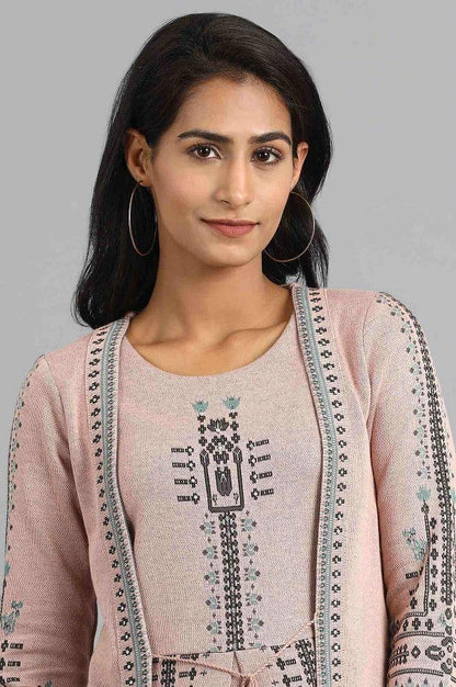 Pink Round Neck Winter kurta - wforwoman