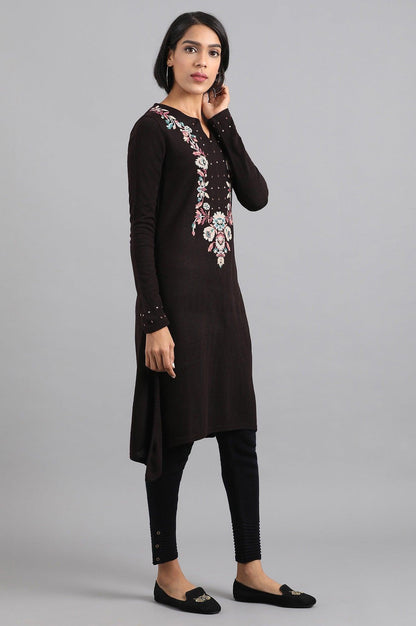 Purple Round Neck Winter kurta - wforwoman