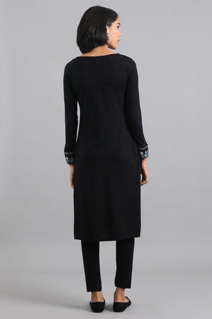 Navy Blue Round Neck Winter kurta - wforwoman