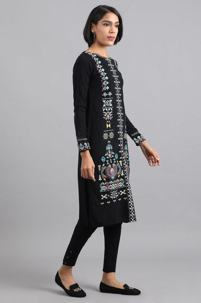 Navy Blue Round Neck Winter kurta - wforwoman