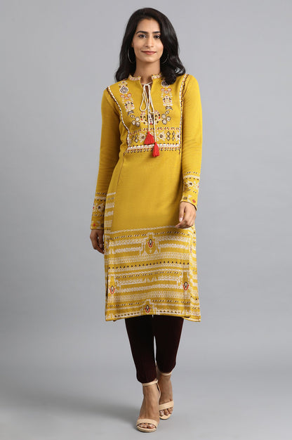 Mustard Mandarin Neck Tie-up kurta