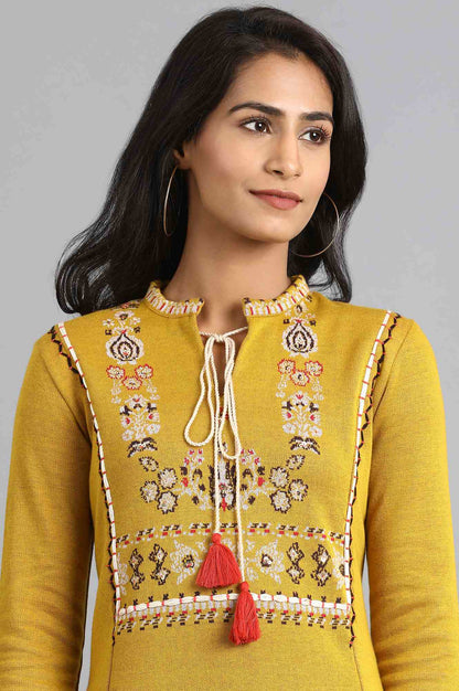 Mustard Mandarin Neck Tie-up kurta