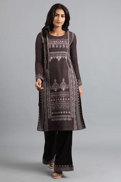 Prune Round Neck Yarn-dyed Winter kurta - wforwoman