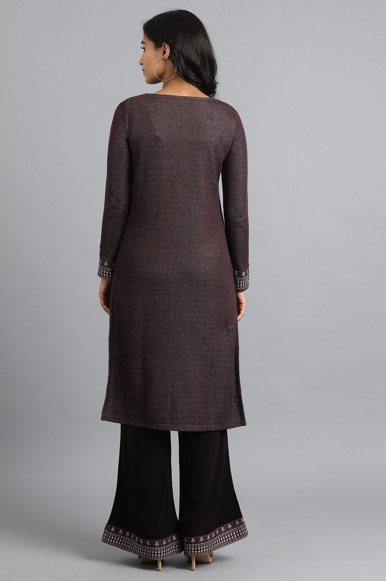 Prune Round Neck Yarn-dyed Winter kurta - wforwoman