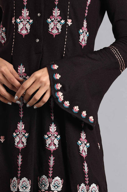 Wine Mandarin Neck Winter kurta - wforwoman