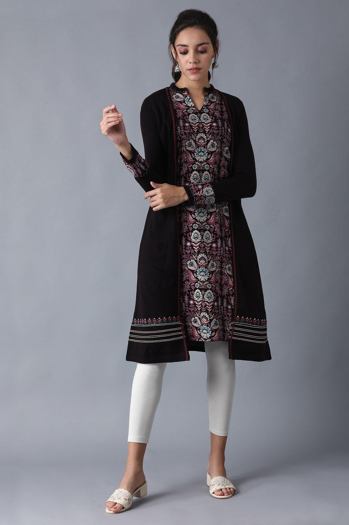 Prune Mandarin Neck Winter kurta - wforwoman