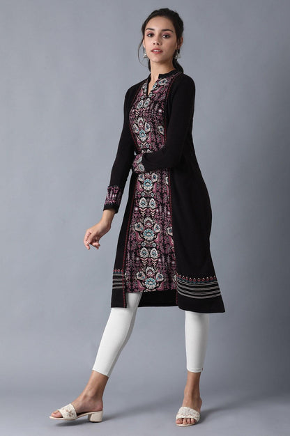 Prune Mandarin Neck Winter kurta - wforwoman