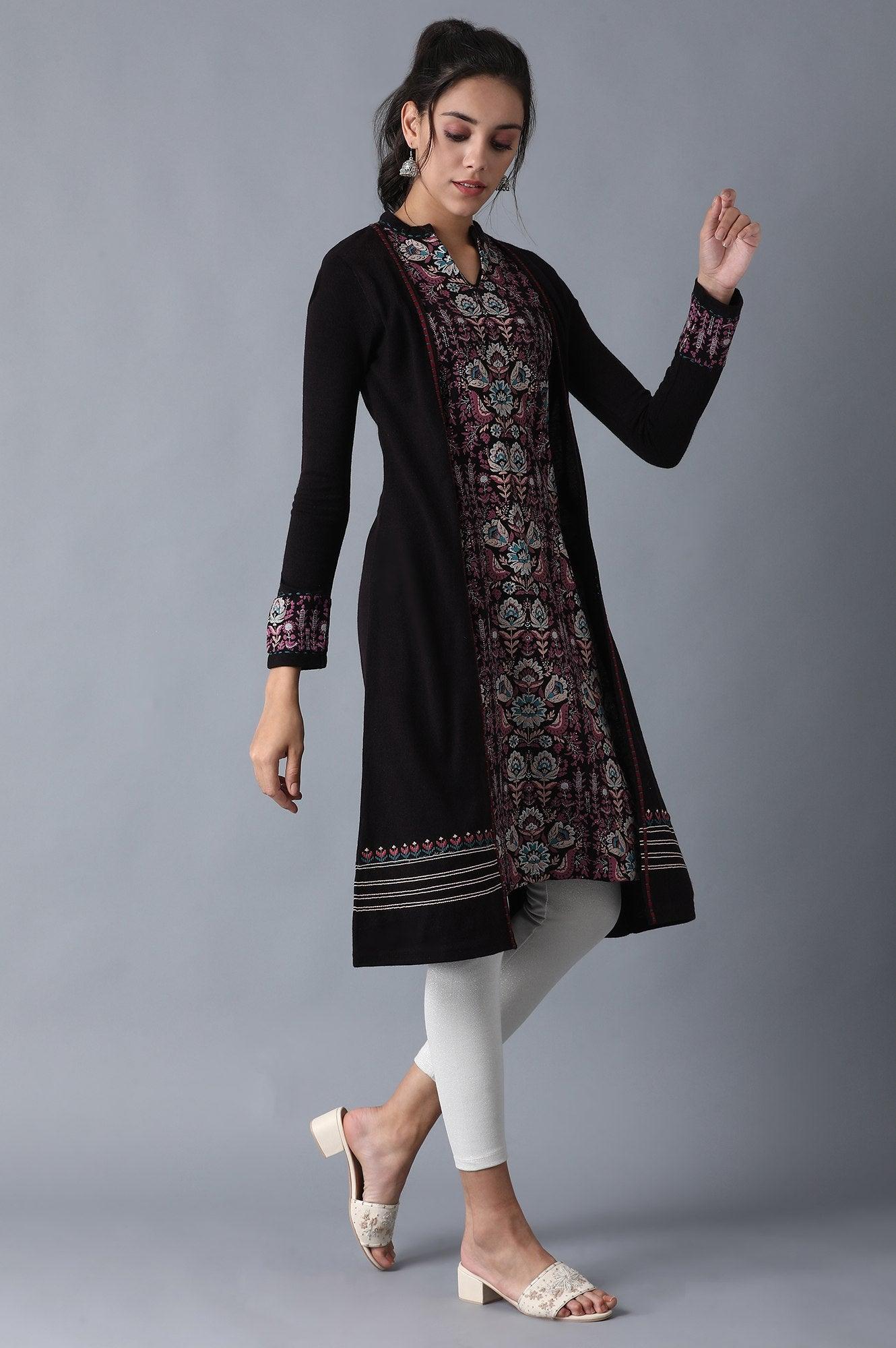 Prune Mandarin Neck Winter kurta - wforwoman