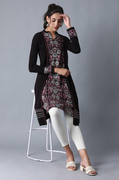 Prune Mandarin Neck Winter kurta - wforwoman