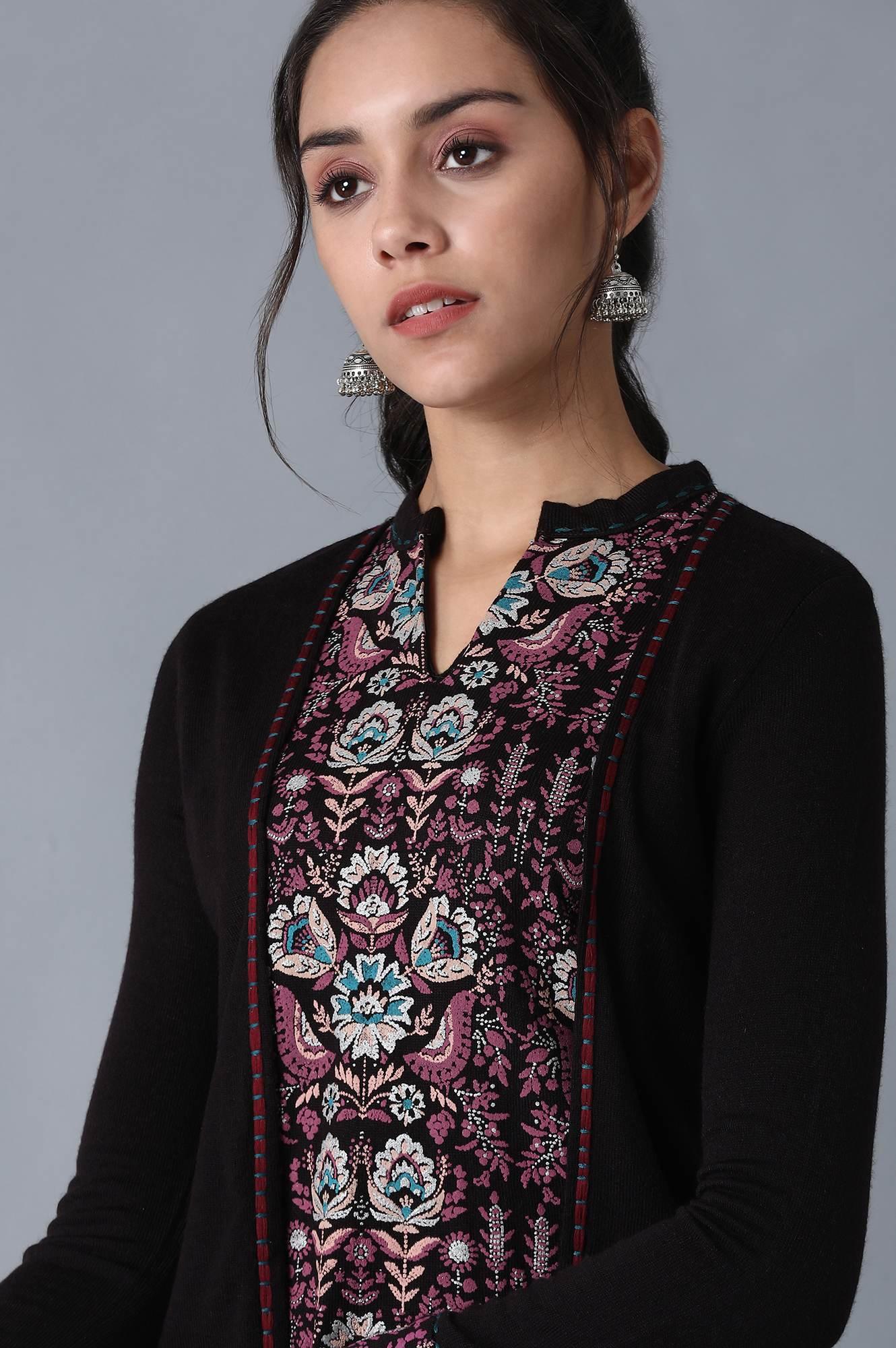 Prune Mandarin Neck Winter kurta - wforwoman