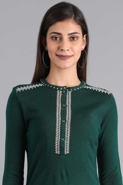 Green Mandarin Neck Winter kurta - wforwoman