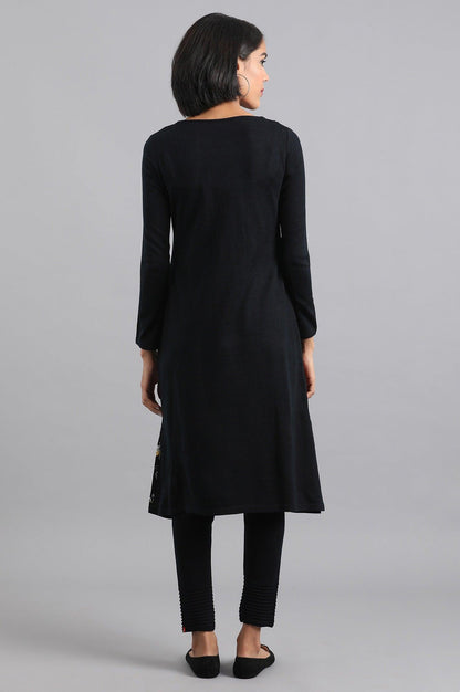 Navy Blue Round Neck Winter kurta - wforwoman