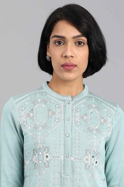 Blue Mandarin Neck Winter kurta - wforwoman