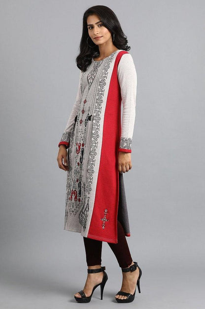 Grey Round Neck Winter kurta - wforwoman