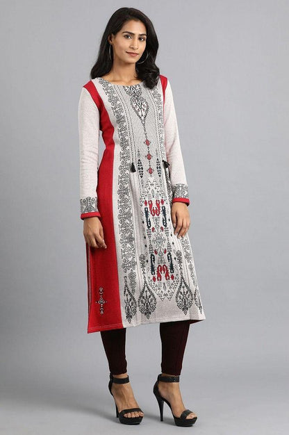 Grey Round Neck Winter kurta - wforwoman