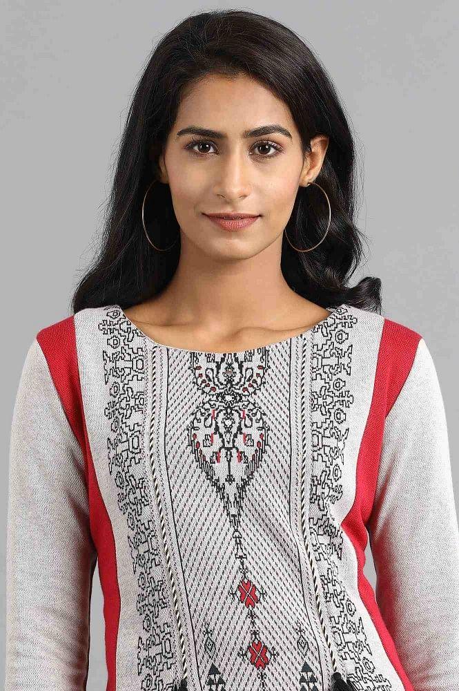 Grey Round Neck Winter kurta - wforwoman