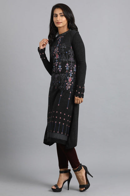 Dark Grey Mandarin Neck Winter kurta - wforwoman