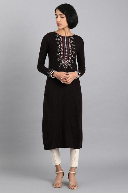 Purple Mandarin Neck Winter kurta - wforwoman