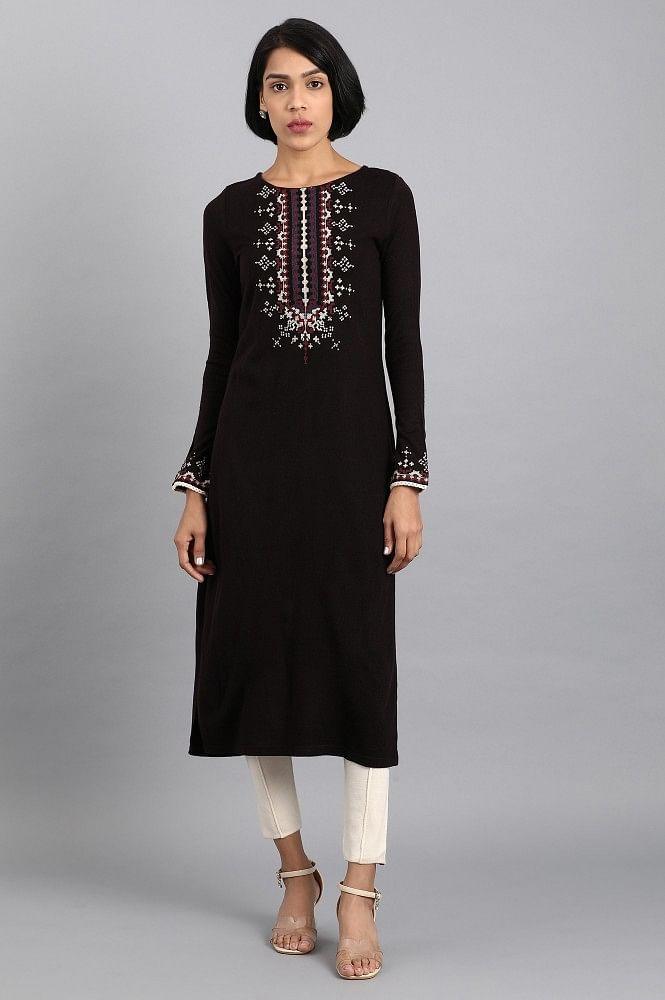 Purple Mandarin Neck Winter kurta - wforwoman