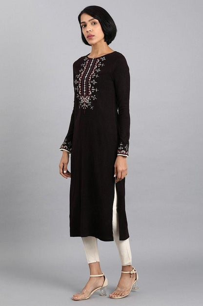 Purple Mandarin Neck Winter kurta - wforwoman