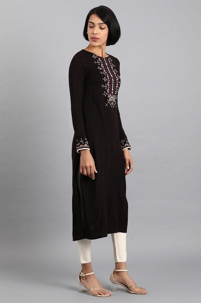 Purple Mandarin Neck Winter kurta - wforwoman